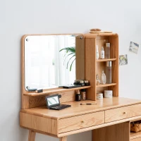 Modern Makeup Vanity Set with Rectangle Mirror and Drawers, Spacious Dressing Table Set for Bedroom, 35.5″ L x 15.5″ W x 29.5″ H, Oak(m-5)