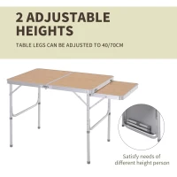 Outsunny 3ft Picnic Table with Slide Shelf Outdoor Portable Aluminum Folding Table 2 Adjustable Height(m-5)
