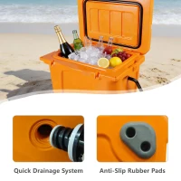 Insulated Portable Hard Cooler with Impact-Resistant Construction, Outdoor Ice Chest for Extended Travel, 21.5″ L x 15.5″ W x 15.5″ H, Orange(m-6)