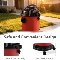 5-Gallon Wet/Dry Shop Vacuum with Stepless Speed Control, 3-In-1 Cleaner with Tower-Buckle Lock, 14″ L x 14″ W x 17.5″ H, Black+Red(m-6)