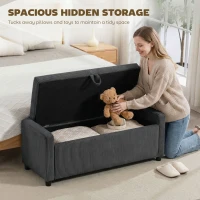 HOMCOM Storage Ottoman, Upholstered Corduroy End of Bed Bench with Thick Padding, Storage Bench for Bedroom, Dark Grey(m-4)
