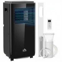 HOMCOM 10,000 BTU Moible Air Conditioner 440 Sq. Ft., Dehumidifier Fan Auto Sleep with 24H Timer On/Off, Window Kit, Black(m-11)