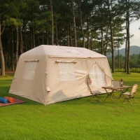 Modern Camping Tent with Quick-Inflate 2-Room Design, 4-Season Waterproof Family Tent with Hand Pump, 157.5″ L x 108″ W x 78.5″ H, Beige(m-1)