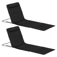 Outsunny 2 Pieces Beach Lounge Chair, Outdoor Folding Chaise Lounge Set w/ Pillow for Sunbath, Snap, Beige(m-11)