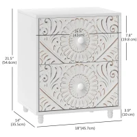 HOMCOM Mid-Century Bedside Table, Nightstand with 2 Drawers, Side End Table for Bedroom, White(m-3)