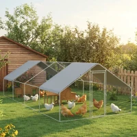 PawHut Large Chicken Coop Metal Chicken Run for Chickens with Waterproof and Anti-UV Cover, Spire Shaped Walk in Fence Cage Hen House for Outdoor and Yard Farm Use, 1.3" Dia, 9.8' x 26.2' x 6.4'(m-2)