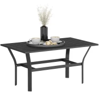Outsunny Outdoor Side Table with Slatted Tabletop, Metal Patio Coffee Table for Garden, Balcony, Black(m-11)