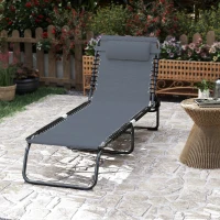 Outsunny Folding Chaise Lounge Pool Chair with 4-Position Reclining Back, Breathable Mesh & Bungee Seat, Gray(m-19)