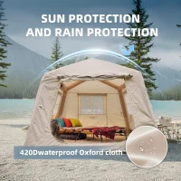 Modern Camping Tent with Quick-Inflate 2-Room Design, 4-Season Waterproof Family Tent with Hand Pump, 157.5″ L x 108″ W x 78.5″ H, Beige(m-4)