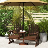 Outsunny Wooden Outdoor Loveseat, Wagon Wheel Outdoor Bench with Table, Carbonized(m-10)