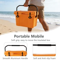 Insulated Portable Hard Cooler with Impact-Resistant Construction, Outdoor Ice Chest for Extended Travel, 21.5″ L x 15.5″ W x 15.5″ H, Orange(m-8)
