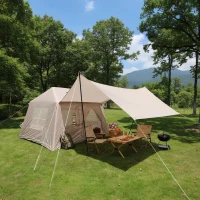 Inflatable 4-Season Camping Tent with Easy Setup, Windproof Family Tent with Skylight Top, 102.5″ L x 86.5″ W x 71″ H, Beige(m-1)
