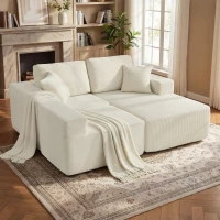 HOMCOM 2-in-1 Modular Sectional Sofa, Boneless L Shaped Couch Sofa Bed, Cream White(m-8)