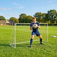 Soozier Soccer Goal, 6 x 4ft Portable Practice Soccer Net with Nylon Mesh, Steel Frame, for Indoor and Outdoor Use(m-7)