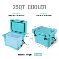 25QT Portable Insulated Hard Cooler with 5-7 Day Ice Retention, Camping Cooler Box for Outdoor Use, 21.5″ L x 15.5″ W x 15.5″ H, Turquoise(m-3)