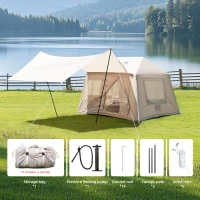 Inflatable 4-Season Camping Tent with Easy Setup, Windproof Family Tent with Skylight Top, 102.5″ L x 86.5″ W x 71″ H, Beige(m-4)