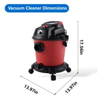 5-Gallon Wet/Dry Shop Vacuum with Stepless Speed Control, 3-In-1 Cleaner with Tower-Buckle Lock, 14″ L x 14″ W x 17.5″ H, Black+Red(m-3)