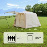 Inflatable Camping Tent with Easy-Setup Blow-Up Design, Waterproof Family Tent with Roll-Up Roof, 94.5″ L x 94.5″ W x 70″ H, Beige(m-3)