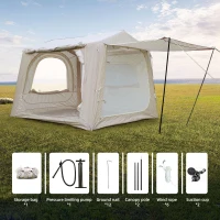 2-In-1 Inflatable Camping Tent with PU3000mm Waterproof, Sturdy Oxford Tent for 4-6 Person, 118″ L x 98.5″ W x 83″ H, Beige(m-6)