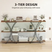 HOMCOM 71" Console Table, 3-Tier Industrial Entryway Table with 2 Storage Shelves for Living Room, Hallway, Rustic Brown(m-4)