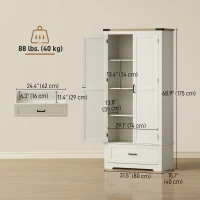 HOMCOM 69" Tall Farmhouse Kitchen Pantry Cabinet with 2 Doors, Drawer and Adjustable Shelves, Cream White(m-3)