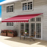 Outsunny 12' x 10' Retractable Awning Patio UV Resistant Fabric and Aluminum Frame for Deck, Balcony, Yard, Wine Red(m-8)