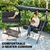 Outsunny 3-Seater Outdoor Porch Swing with Adjustable Canopy, Patio Swing Chair for Garden, Poolside, Backyard, Black(m-7)
