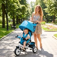 Qaba 6 in 1 Tricycle for Toddler 1-5 Years with Parent-Push Handle, Blue(m-1)