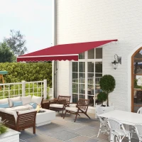 Outsunny 12' x 10' Retractable Awning Patio UV Resistant Fabric and Aluminum Frame for Deck, Balcony, Yard, Wine Red(m-1)