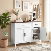 HOMCOM Sideboard Buffet Cabinet, 44" Farmhouse Kitchen Cabinet with 3 Chevron Doors, 2 Drawers and 2 Adjustable Shelves, White(m-9)