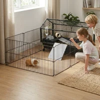 PawHut Rolling Metal Rabbit, Guinea Pig, or Small Animal Hutch Cage with Main House and Run(m-8)