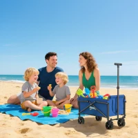 Outsunny Small Collapsible Folding Garden Cart, Heavy Duty Lawn Wagon with Universal Wheels and Adjustable Handle, Blue(m-10)