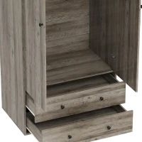 HOMCOM Modern Wardrobe Closet Armoire with 2 Drawers and Hanging Rod, Clothes Storage Organizer for Bedroom, Grey(m-11)