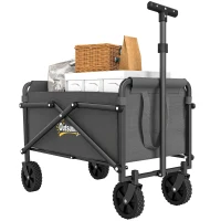 Outsunny Small Collapsible Folding Garden Cart, Heavy Duty Lawn Wagon with Universal Wheels and Adjustable Handle, Grey(m-11)