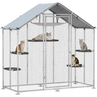 PawHut Large Catio Outdoor Cat Enclosure with Waterproof Cover, Walk-in Cat Patio w/ 5 Adjustable Platforms & Hammock(m-11)
