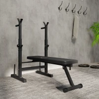 Soozier Adjustable Weight Bench, Foldable Bench Press with Barbell Rack and Dip Station for Home Gym, Strength Training Multiuse Workout Bench, Black(m-9)