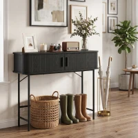 HOMCOM Mid-Century Entryway Table, Narrow Console Table with Storage Compartments for Behind Couch, Living Room, Black(m-10)