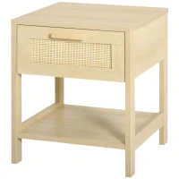 HOMCOM Narrow Nightstand with Rattan Elements, Bedside Table with Drawer and Storage Shelf for Bedroom, Natural(m-2)