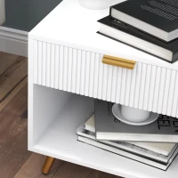 HOMCOM Nightstand with Fluted Panel, Bedside Table with Drawer and Open Compartment, Modern Night Table for Bedroom, White(m-11)