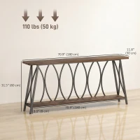 HOMCOM 71" Console Table, Industrial 2-Tier Narrow Entryway Table with Metal Frame for Living Room, Hallway, Rustic Brown(m-3)