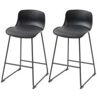 HOMCOM Modern Bar Stools Set of 2, PU Leather Barstools, Counter Height Kitchen Chairs for Breakfast Bars, Dining Room, Black(m-2)