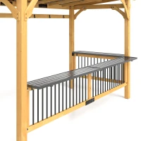 Outsunny 13' x 6' Wooden BBQ Grill Gazebo, Outdoor Hardtop Grill Gazebo with Metal Roof, 2 Bar Shelves and 6 Hooks, Natural(m-11)