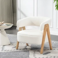 HOMCOM Sherpa Fleece Accent Chair, Upholstered Armchair with Solid Wood Legs and Steel Frame for Living Room, White(m-8)