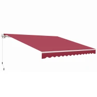 Outsunny 12' x 10' Retractable Awning Patio UV Resistant Fabric and Aluminum Frame for Deck, Balcony, Yard, Wine Red(m-2)