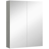 HOMCOM Wall Mount Mirrored Medicine Cabinet, Bathroom Mirror Cabinet with Adjustable Shelf, Double Soft Closing Doors, Grey(m-2)