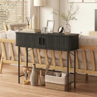 HOMCOM Mid-Century Entryway Table, Narrow Console Table with Storage Compartments for Behind Couch, Living Room, Black(m-9)
