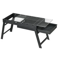 Outsunny Portable Charcoal Grill with Pull-Out Charcoal Basin, Folding Tabletop Barbecue, Compact Camping BBQ, Black(m-2)