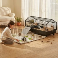 PawHut Small Animal Playpen Cage with Rolling Caster, Water Bottle 46.5"(m-3)