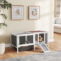 PawHut Rabbit Hutch, Wooden Guinea Pig Cage with Run, Openable Top, Pull Out Tray and Ramp, Water-Resistant Roof, Grey(m-8)