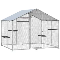 PawHut Large Catio Outdoor Cat Enclosure with Waterproof Cover, Walk-in Cat Patio w/ 5 Adjustable Platforms & Hammock 94.5" L(m-11)